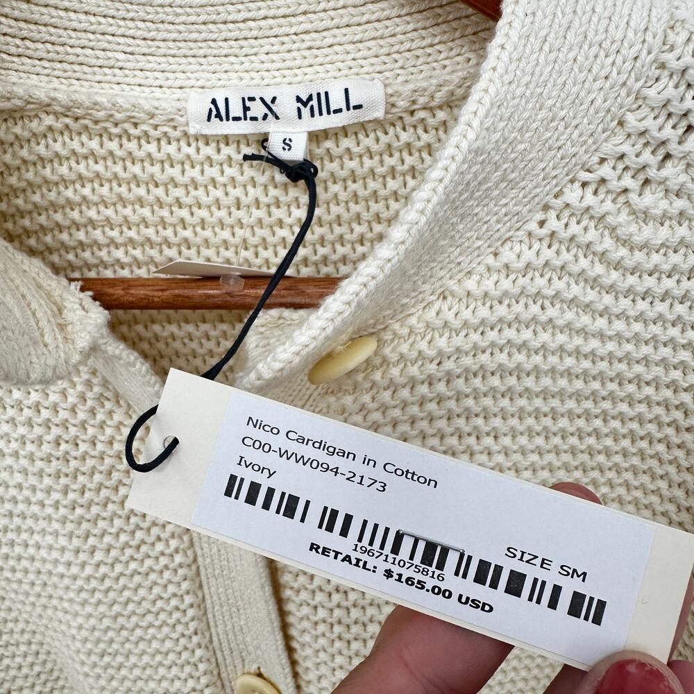 ALEX MILL NWT Evereve Nico Cardigan Sweater in Cotton Knit in Ivory // S - Picture 8 of 13